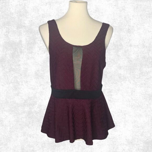 Charlotte Russe Plum Peplum Tank Top XL Mesh Panel Goth Glam - Picture 1 of 7